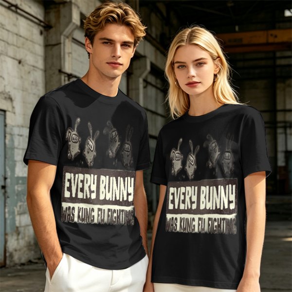 Olive T-Shirt With Every Bunny Was Kung Fu Fighting Print