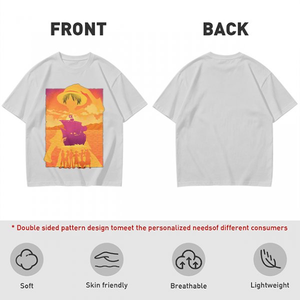 One Piece Straw Hat Crew Sunset Pirate Ship Graphic T-Shirt