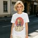 Olive T-shirt with a cat warrior riding a flying cloud graphic