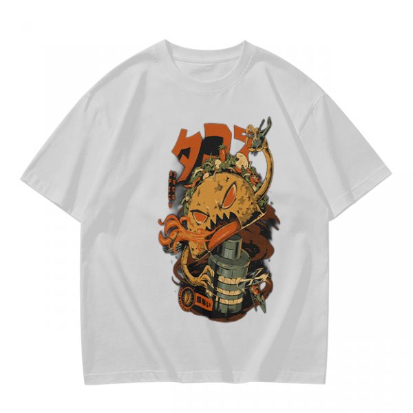 Olive T-shirt with Monster Burger and Japanese Graphic Print