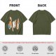 Olive T-Shirt With Playful Orange Cat Illustrations