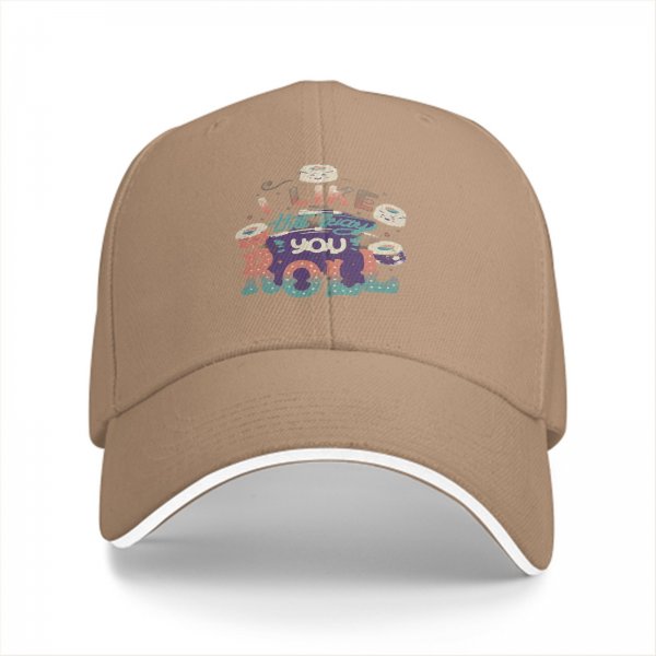 Black baseball cap with sushi graphic and 'I Like The Way You Roll' text
