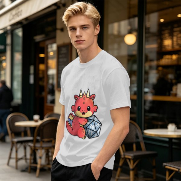 Cute Red Dragon Holding D20 Dice Graphic T-Shirt