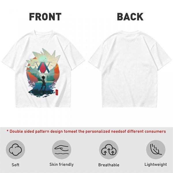 Hunter x Hunter Anime Graphic Tee with Sunset Landscape Art