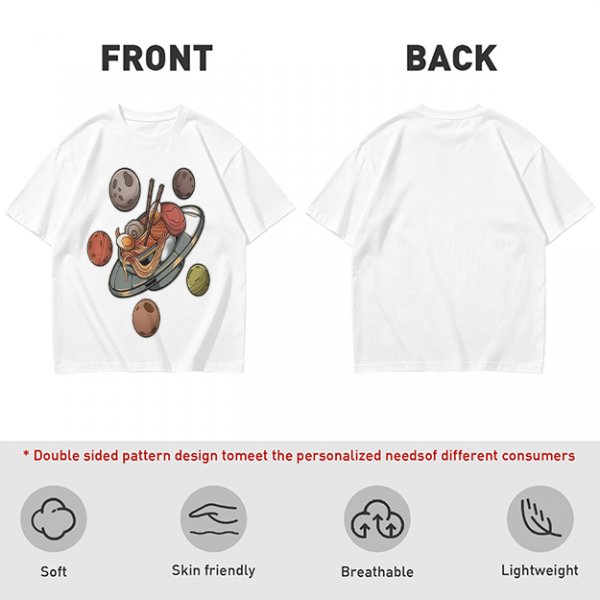 Olive green t-shirt with ramen planet space graphic print