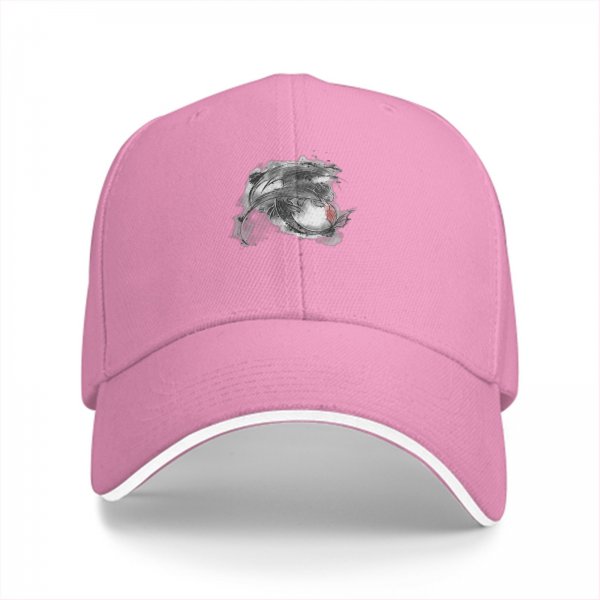 Black Baseball Cap With Abstract Feather And Red Accent Print