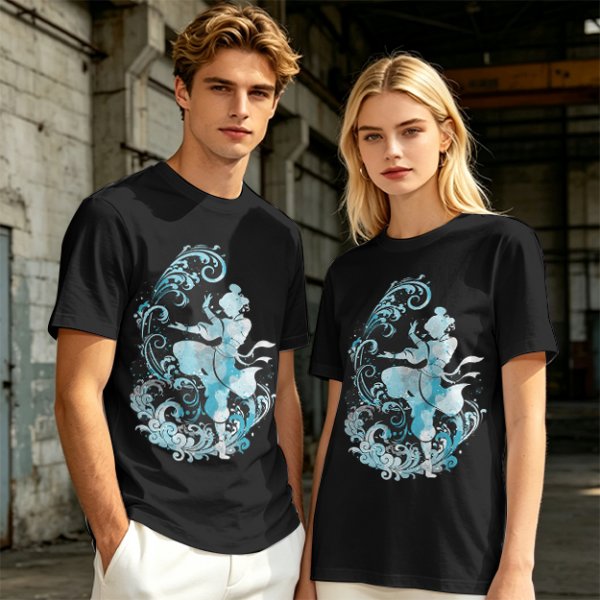 Olive T-shirt with Waterbender Character and Wave Art Print