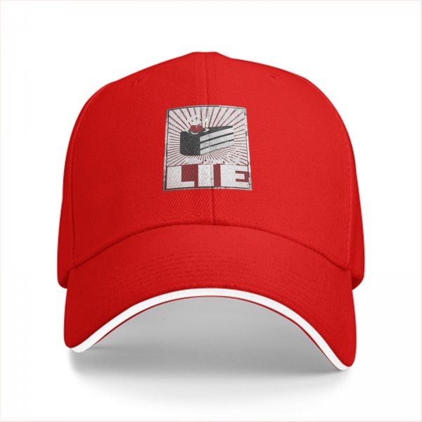 Black Baseball Cap With Cake Graphic And Lie Text Print