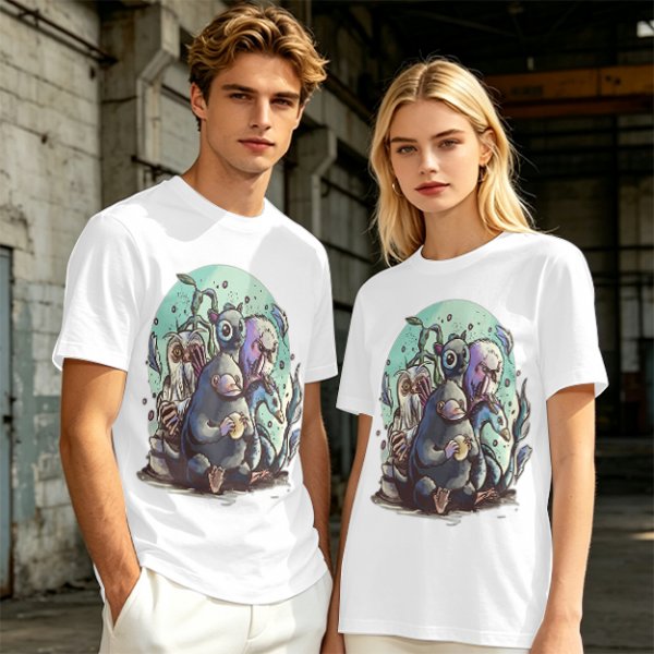Olive T-Shirt With Magical Creature Group Art Print