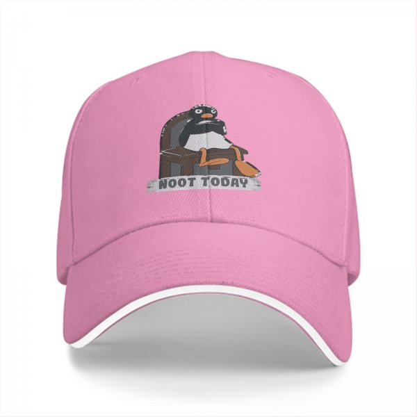 Black baseball cap with a penguin graphic that says Noot Today