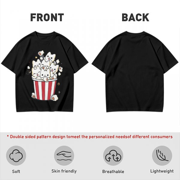 Olive T-Shirt With Cute Kitten Popcorn Bucket Graphic