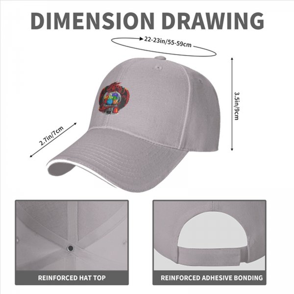 Black baseball cap with red dragon holding polyhedral dice design