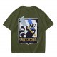 Olive green t-shirt with raccoon chef graphic and text