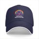 Black baseball cap with cheerful purple cat rainbow and Life is a Meowsical text