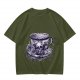 Olive T-shirt with Gothic Skull Teacup and Roses Print