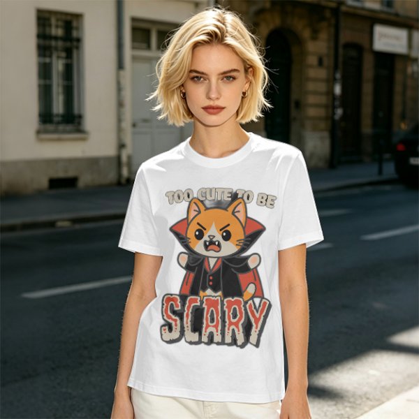 Too Cute To Be Scary Vampire Cat Graphic T-Shirt