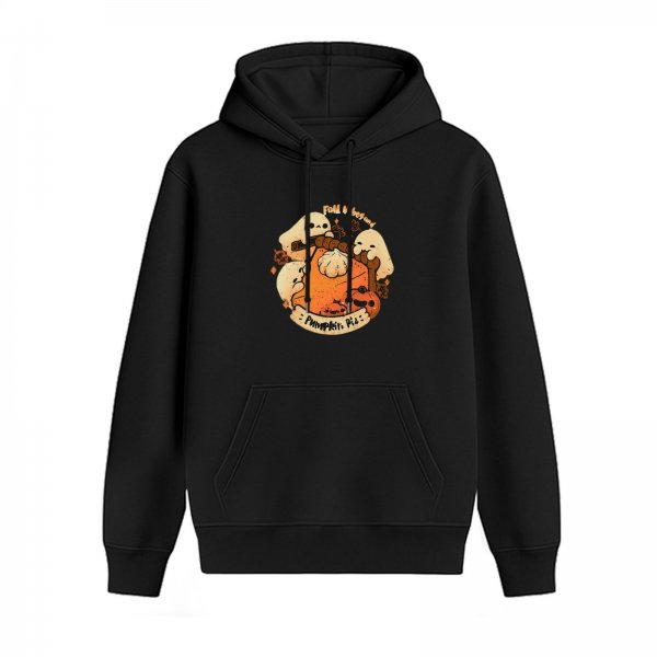 Black Hoodie with Cute Ghosts and Pumpkin Pie Fall Artwork