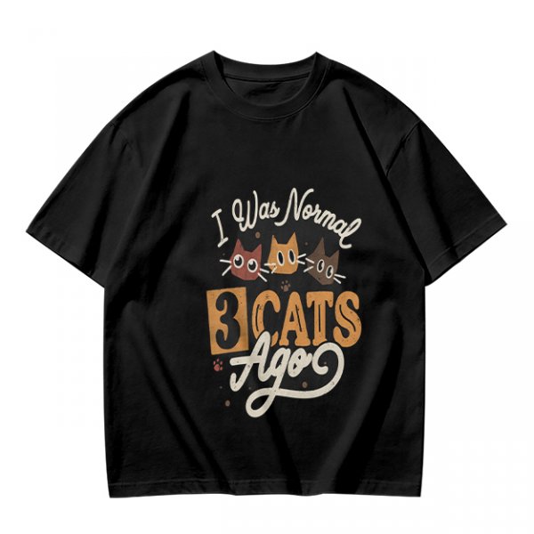Olive Cat Lover T-Shirt With 'I Was Normal 3 Cats Ago' Print