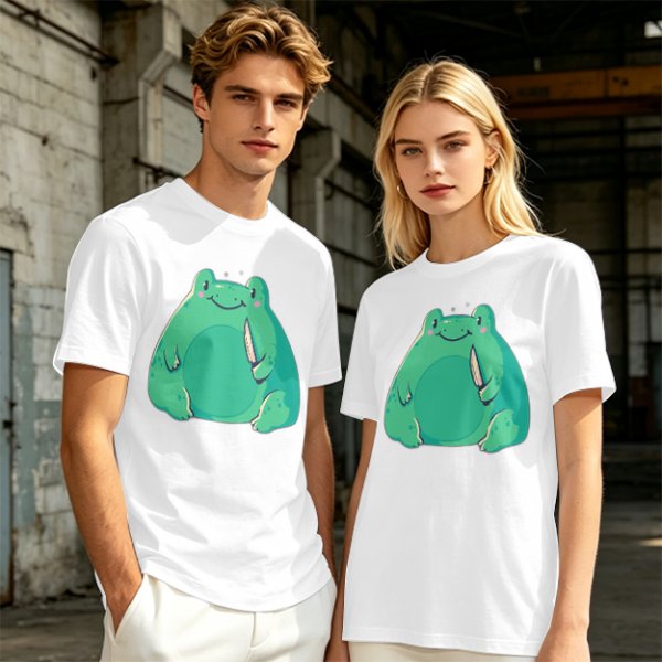 Olive Green T-Shirt With Cute Frog Holding Knife Graphic