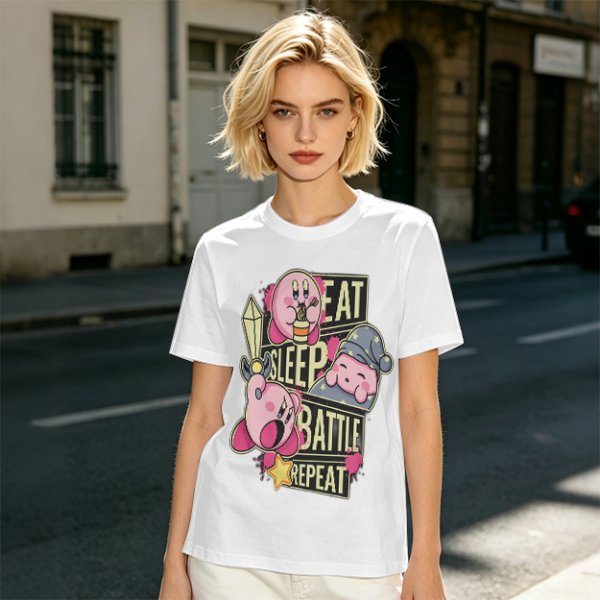 Eat Sleep Battle Repeat Kirby Graphic T-Shirt