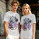 Olive T-Shirt With Maneki-Neko Sabertooth Cat And Crow Art