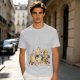 Olive Green T-Shirt With Chasing Chickens And Elf Character Print