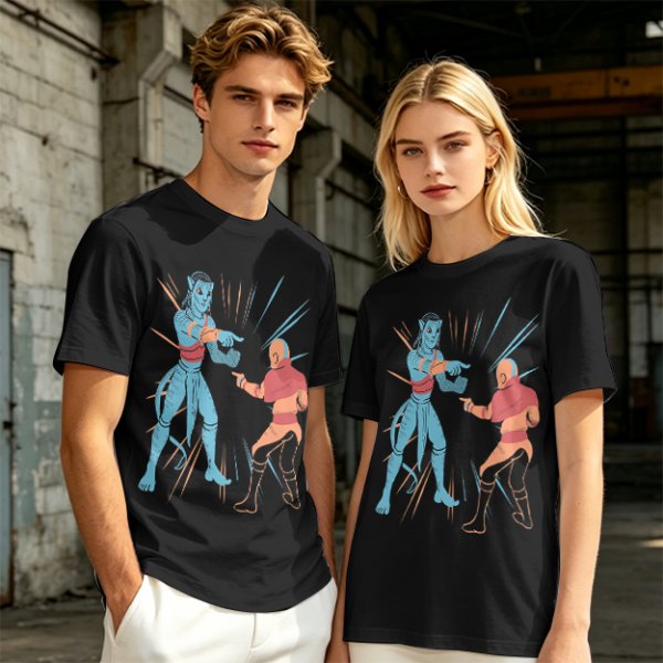 Olive T-shirt with Avatar Na'vi and Aang Pointing Meme Art