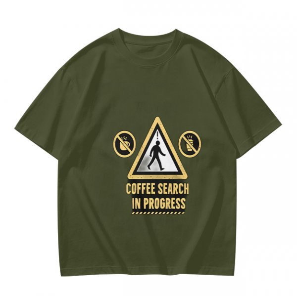 Olive T-Shirt With Coffee Search In Progress Warning Print