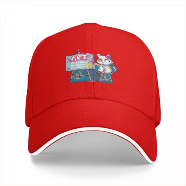 Black baseball cap with cat painting art design