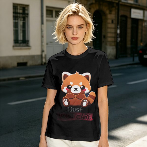 Olive T-Shirt with Cute Red Panda and I Just Don't Care Print