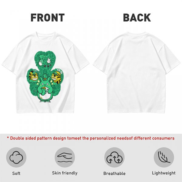 Olive Green T-Shirt With Studio Ghibli Clover Graphic Print