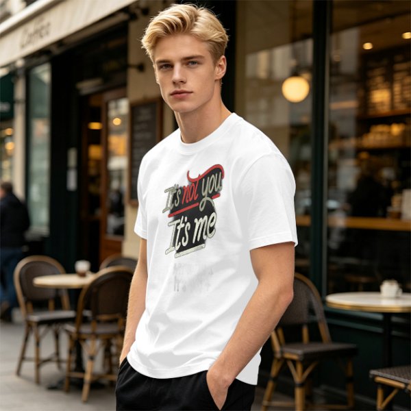 Olive green graphic t-shirt with 'It's not you It's me' print