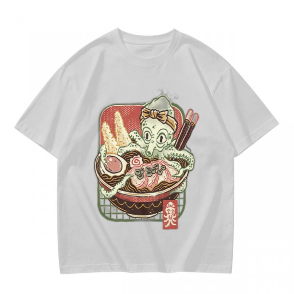 Olive T-Shirt With Octopus Chef In Ramen Bowl Graphic