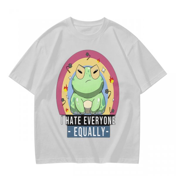 Olive T-Shirt With Grumpy Frog 'I Hate Everyone Equally' Print