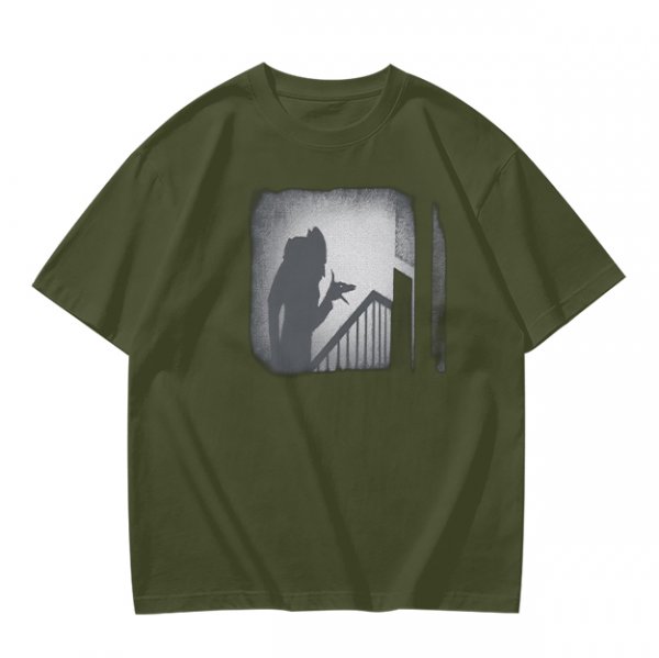 Olive T-Shirt With Horror Staircase Silhouette Graphic