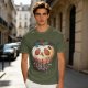 Olive Green T-Shirt With Creepy Melting Skull Apple Graphic