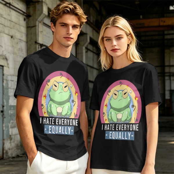 Olive T-Shirt With Grumpy Frog 'I Hate Everyone Equally' Print
