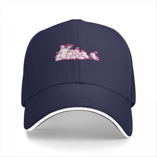 Black Baseball Cap with Pink Cute Character Graphic Print