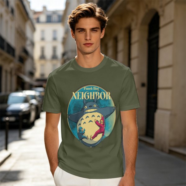 Olive T-shirt with Totoro Neighbor Graphic Print