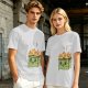 Olive Green T-Shirt With Cartoon Burning Dumpster Graphic