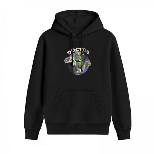 Black Hoodie With Doctor Cat Graphic Design