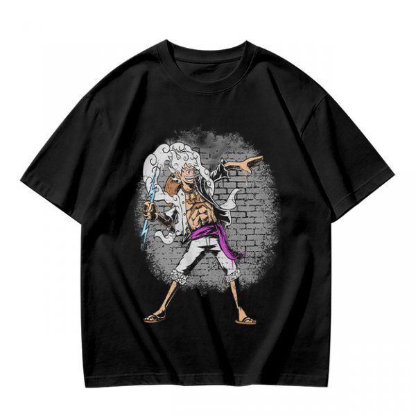 Olive T-shirt with One Piece Gear 5 Luffy Graphic Print