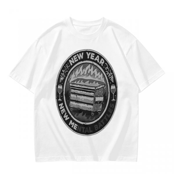 Olive T-Shirt With New Year New Mental Battles Dumpster Fire Graphic