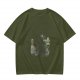 Olive Green Crewneck T-Shirt With Whimsical Graphic Print