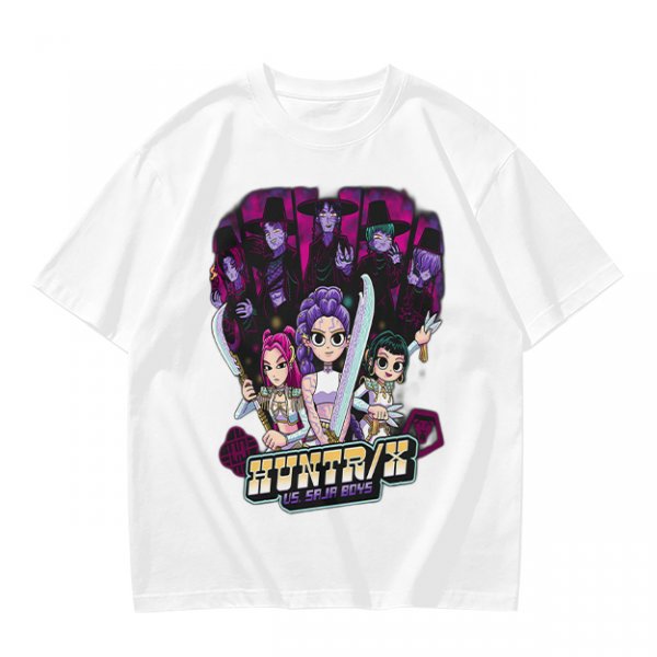 Olive Graphic Tee with Anime Hunter Characters and Huntr/X Text