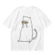 Olive T-Shirt With White Cat Playing Harmonica Graphic