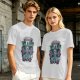 Olive graphic t-shirt with raccoons and 'Bring Us All The Trash' text