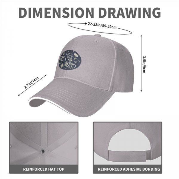 Black Baseball Cap With Dinosaur Fossil Archaeological Print
