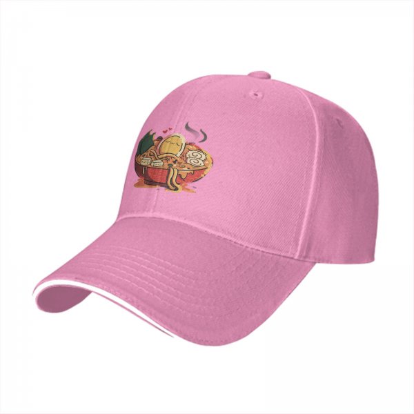 Black Baseball Cap With Cute Ramen Bowl Graphic Design
