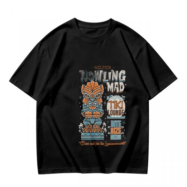Olive t-shirt with Howling Mad Tiki Lounge graphic print